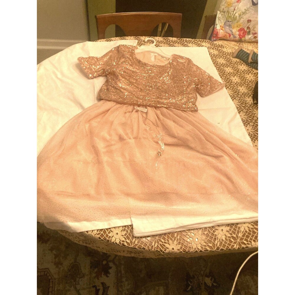 Knit Works Girls Sequin Crop Top Dress Set With Necklace Rose Gold Size 16